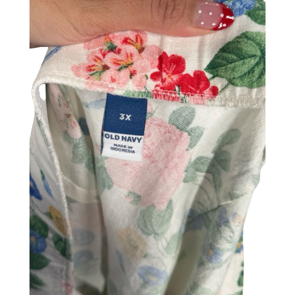 Old Navy Women 3X Linen Blend Floral Mini Skirt Cream Pink Blue Botanical A-Line - Picture 2 of 4